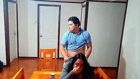 Sex before breakfast on the dining table with a stepmother taken by surprise