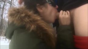 Blowjob & Cum Eating in the Winter Park - MaryVincXXX