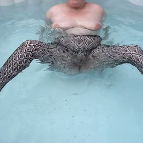 Big Tits MILF Getting wet in Patterned Pantyhose