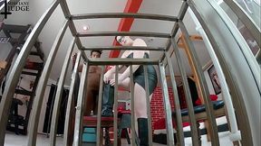 Caged Slut Eats Cum From Boots