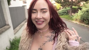 Tattooed redhead hottie Eva Ray gives up her pussy for some cash