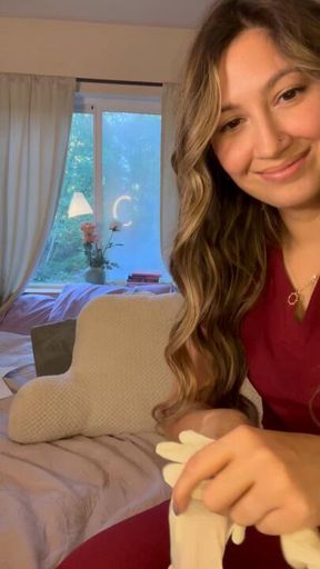 5 min video a fan wanted to see my wet pussy before work and push my pussy juice out up close! Watch me finger myself with my gloves 🧤💦🩺