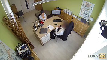 Brunette with big tits, Alex Black is sucking cock during a job interview and getting assfucked