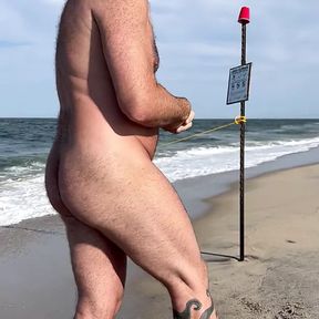 Public Nude Beach examination with erection and hole exposure