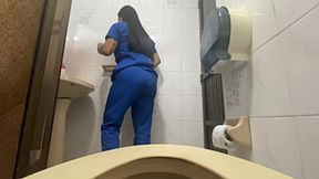 Nurse's filthy nurse booty spread wide in public restroom toilet lust