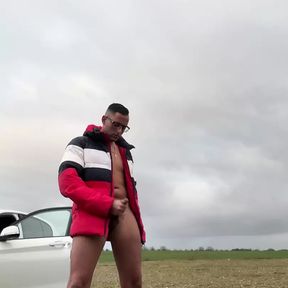 Cute Guy Wanks Outdoors in the public