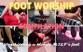 Foot worship compilation 4 - Worshipping a blonde MILF&#039;s feet