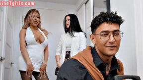 Curvy trans in stockings doggystyled by her BF
