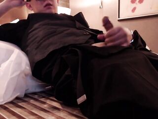 Lonely Oriental Business Traveler Relieves Himself in the Hotel Room