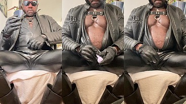 Black Leather Vibrating Toy & Genitalia Play