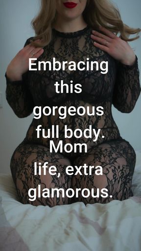 A MILF in a black lace outfit loves looking beautiful