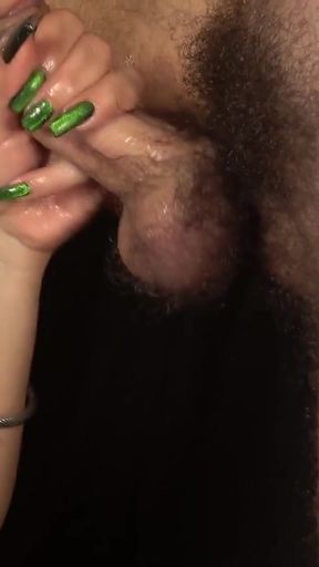 Powerful moment from &quot;My stepsister and me play to relay in this handjob until i cum on her lips and drips onto her nails&quot;