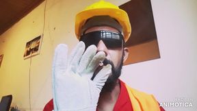 Worker is smoking