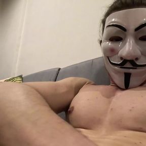 Fit boy jerking off with a mask