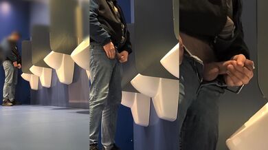 Caught me in public toilet. When I was shooting sperm into the urinal, a guy came into the toilet