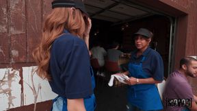 ”Waitress Breaks for Boyfriend's Big Sub”