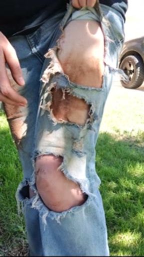 Smearing mud and cake into my ripped jeans front and back