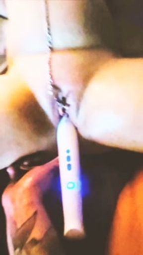 Wife strapped to bed with wand in pussy and toys in her ass