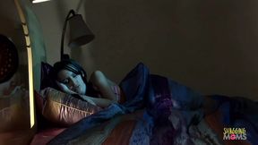 A seasoned woman was vocalizing profanity at a man's genital region while engaging in anal intercourse with her companion