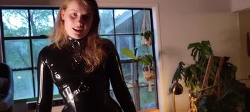 Latex Catsuit Katya Kova gushes wild riding dildo while boots squeeze her corset tight