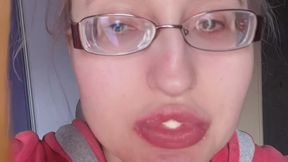 ASMR Eating BANANA PINK LIPSTICK - LIP FETISH FOOD FETISH LIPSTICK EyeGlasses