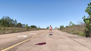 Unclothing nude on a public road and fapping off before getting clad again.