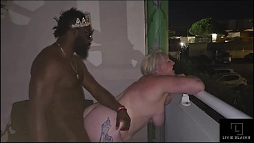 Sluttin Outdoors at Cap D'agde on the balcony