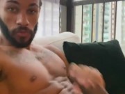 Masturbating and showing my big cock to my neighbor