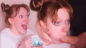 Crazy redhead stepsister aggressively sucks a massive member