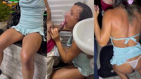 resenha com amigos do corno: a hotwife se exibiu e acabou sendo fundida no banheiro masculino, depois foi levada pro dogging onde deu pra cinco machos sedentos