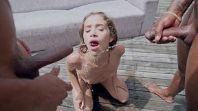 part 1 playing in the pool with sofia smith, the slut. anal, dap, hard anal sex + pissing