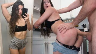 James Deen röv jävla små bröst brunett Abbie Maley och ger henne klibbiga anal creampie