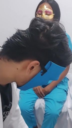 Medical colleagues do adult things on the hospital stretcher.   Clip 1
