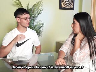A busty stepmother finds out that her stepson has not at any time had sex, so she craves to be his first