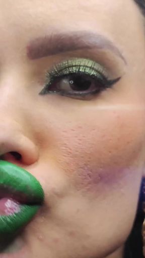 Green Minty Lipstick Glossy Pouty Bimbo Kisses 4K Ultra HD