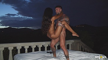 Slut Latina with Nipple Rings Fucked Raw on Barcelona Rooftop at Dusk