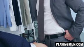 John Brachalli's thick cock pounded by suited Javi Gray