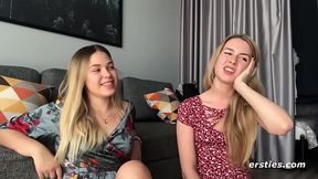 German blonde amateur babes share a steamy girl-on-girl session
