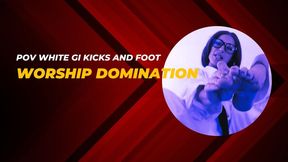 POV white gi kicks and foot worship domination