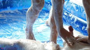 Foam wrestling and anal bareback sex in the pool!