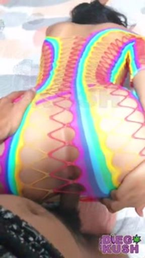 Mi stepsister arrives from Pride parade hungry for cock