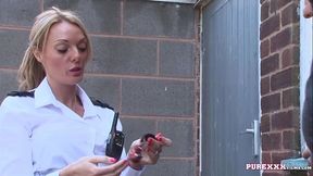 Corrupt blonde cop with huge tits sucks and licks pussy