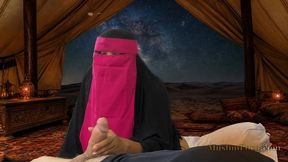 Pink Niqab POV Blowjob – Hijabi Sucks and Swallows in Desert Tent