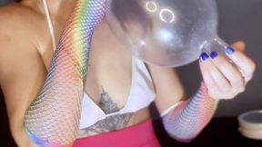 Seductive Clear Balloon Blow Up – Rainbow Fishnet Tease & Deep Breaths