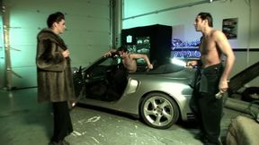 Two mechanics fuck with a big boob milf