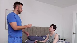 Twink spreads his legs wide open for the hairy stepfather