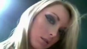 Mesmerizing blonde beauty has a small purple plastic toy