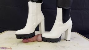 Crushing and Trampling Slave's Cock in White Dangerous Heeled Boots (2 POVs) with TamyStarly - Stomping, CBT, Trampling, Femdom, Ballbusting, Shoejob