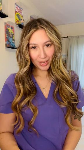 3 min Nurse Luna gives your a JOI with white latex gloves and wearing purple fig scrubs 🩵🧤🍆💦🔥🥵