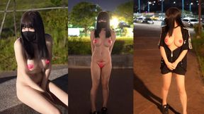 Outdoor Exposure Wearing Only Three Tiny Heart Pasties